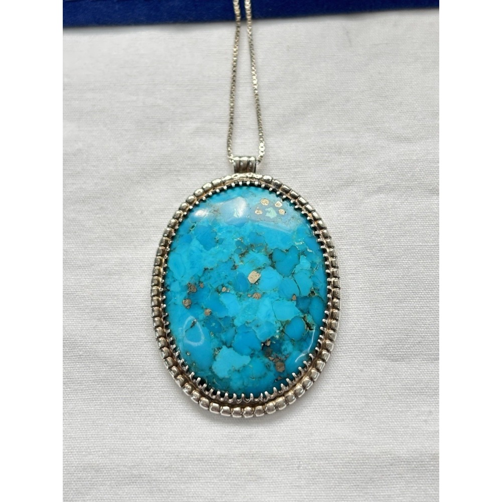 Beautiful Sterling Silver Copper Turquoise Oval Pendant and 16 Inch Chain